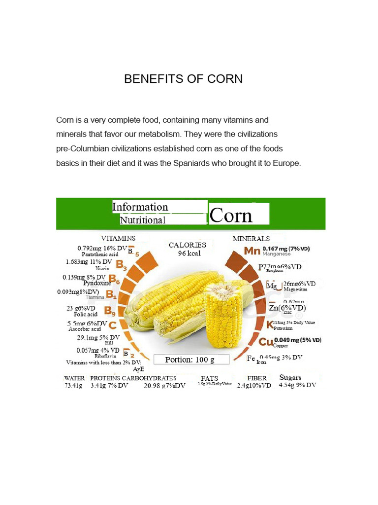 Health Benefits of Corn Explained | PDF | Dietary Fiber | Diet & Nutrition