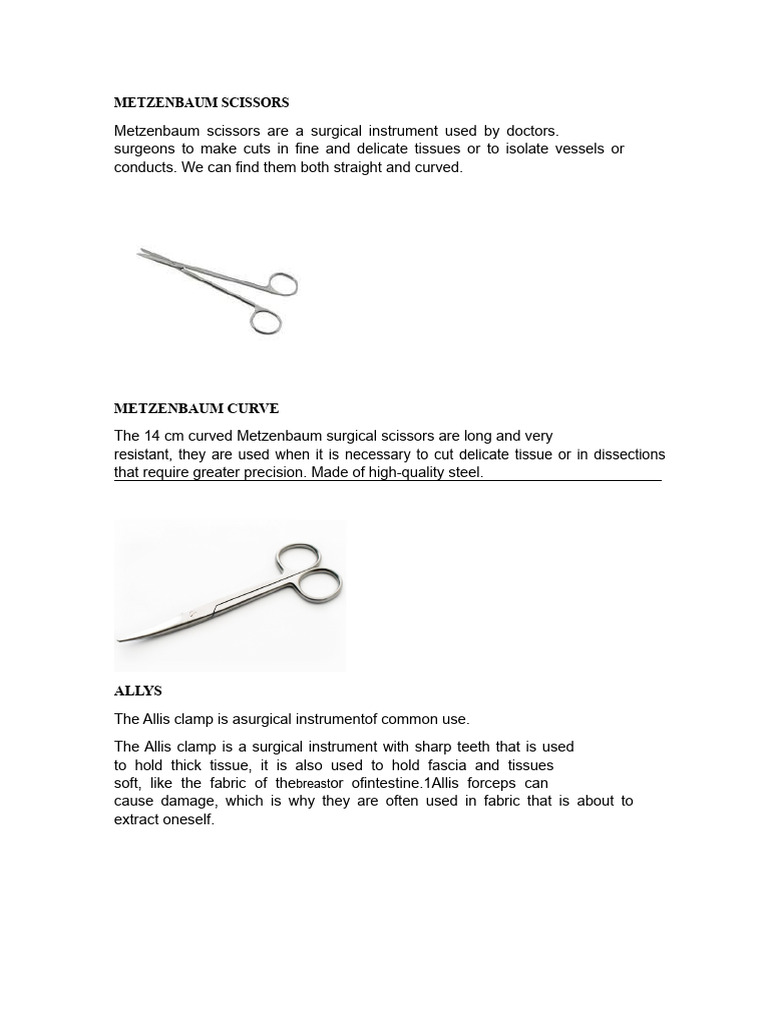 Uses of Metzenbaum Scissors in Surgery | PDF | Medical Specialties