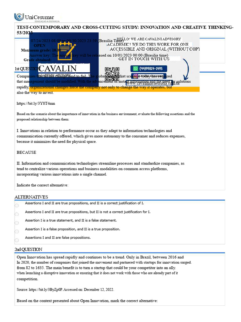 Test - Contemporary and Cross-Sectional Study Innovation and Creative ...