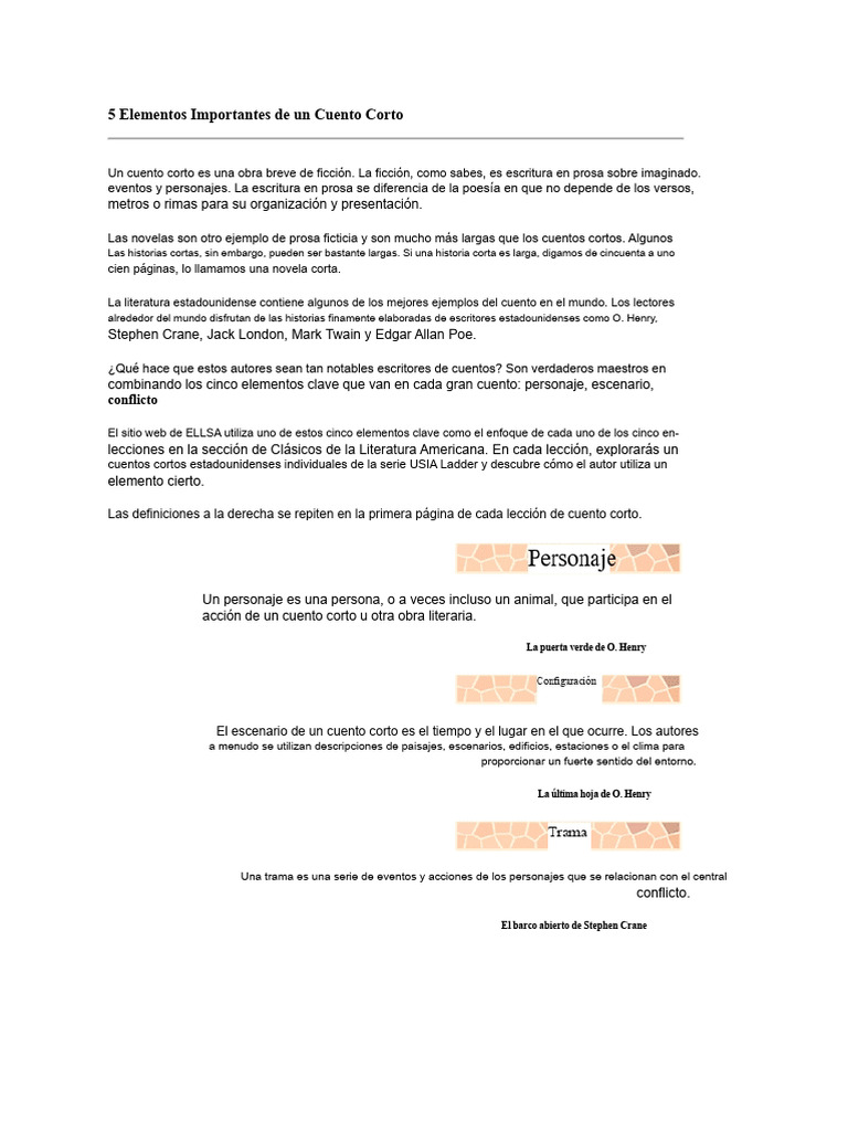 5 Elementos Importantes de Un Cuento Corto | PDF | Cuentos | Prosa