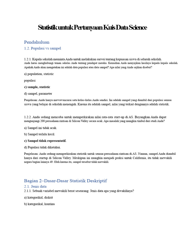 Statistik Dasar untuk Kuis Data Science | PDF