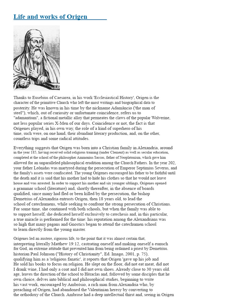 Life and Legacy of Origen: A Christian Scholar | PDF | Origen | Trinity