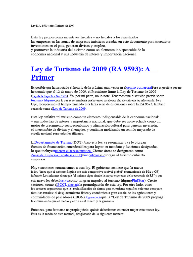 Ra 9593 | PDF | Turismo | Impuestos