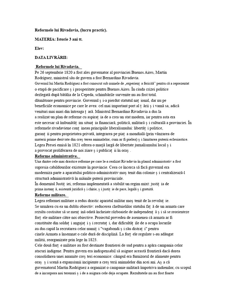 Reformele Lui Rivadavia | PDF