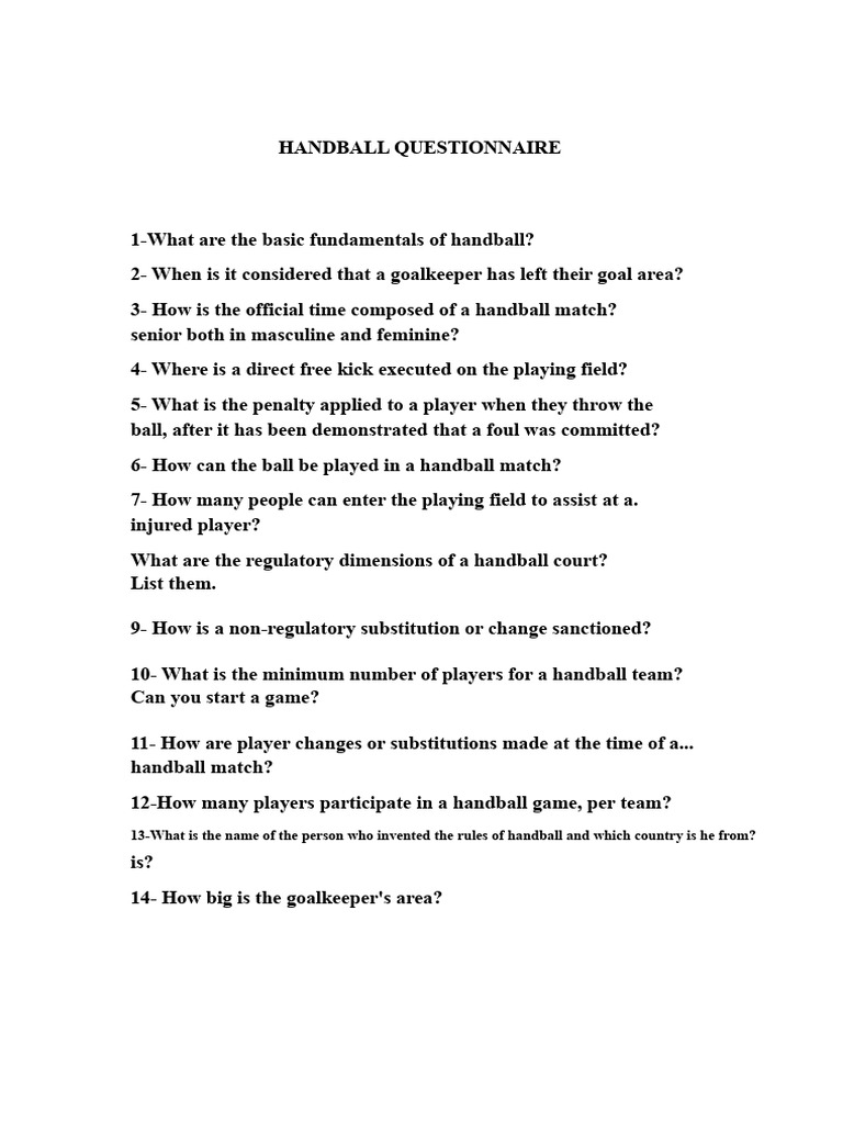 Handball Fundamentals and Rules Questionnaire | PDF