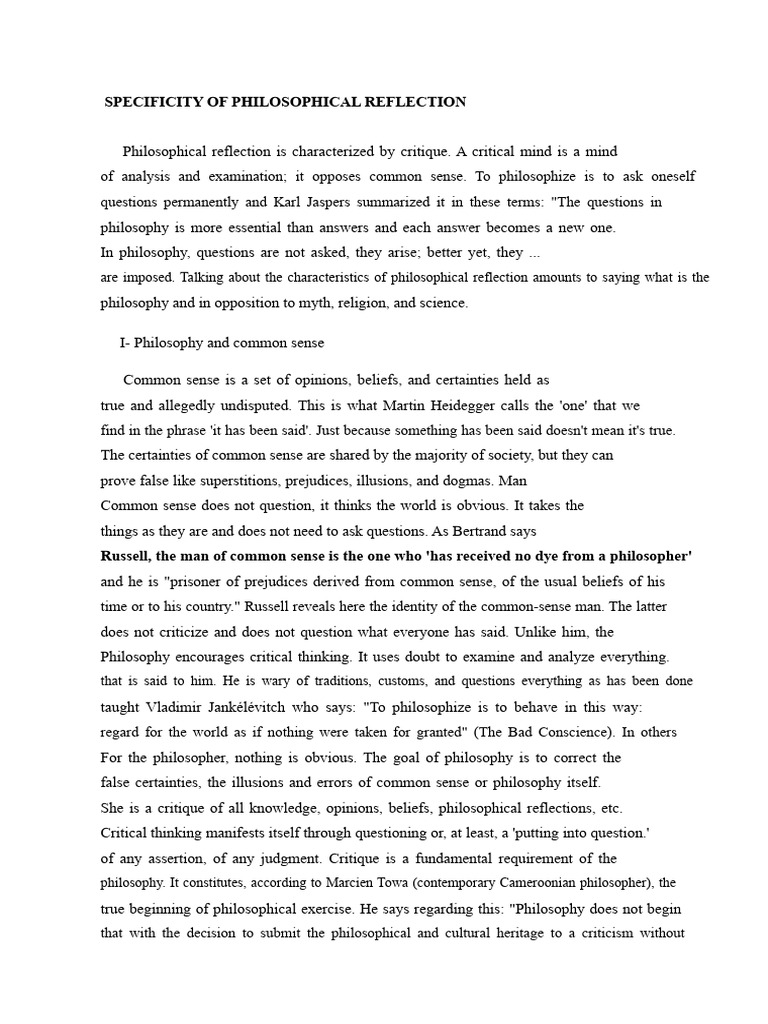 Philosophy's Critical Reflection Explained | PDF | Reason | Science