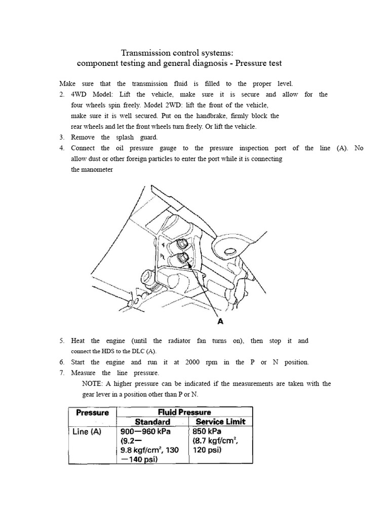 Transmission Control System Pressure Testing | PDF | Clutch ...