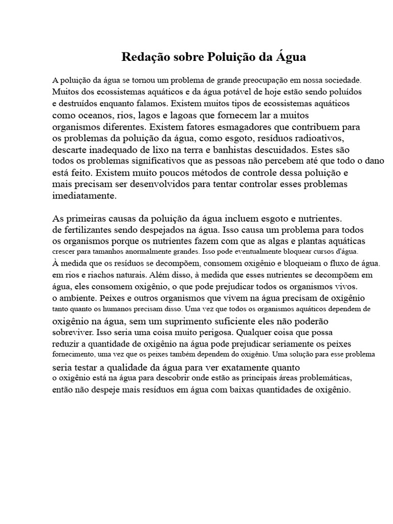 95714158-Redação Sobre Poluição Da Água | PDF | Água | Poluição