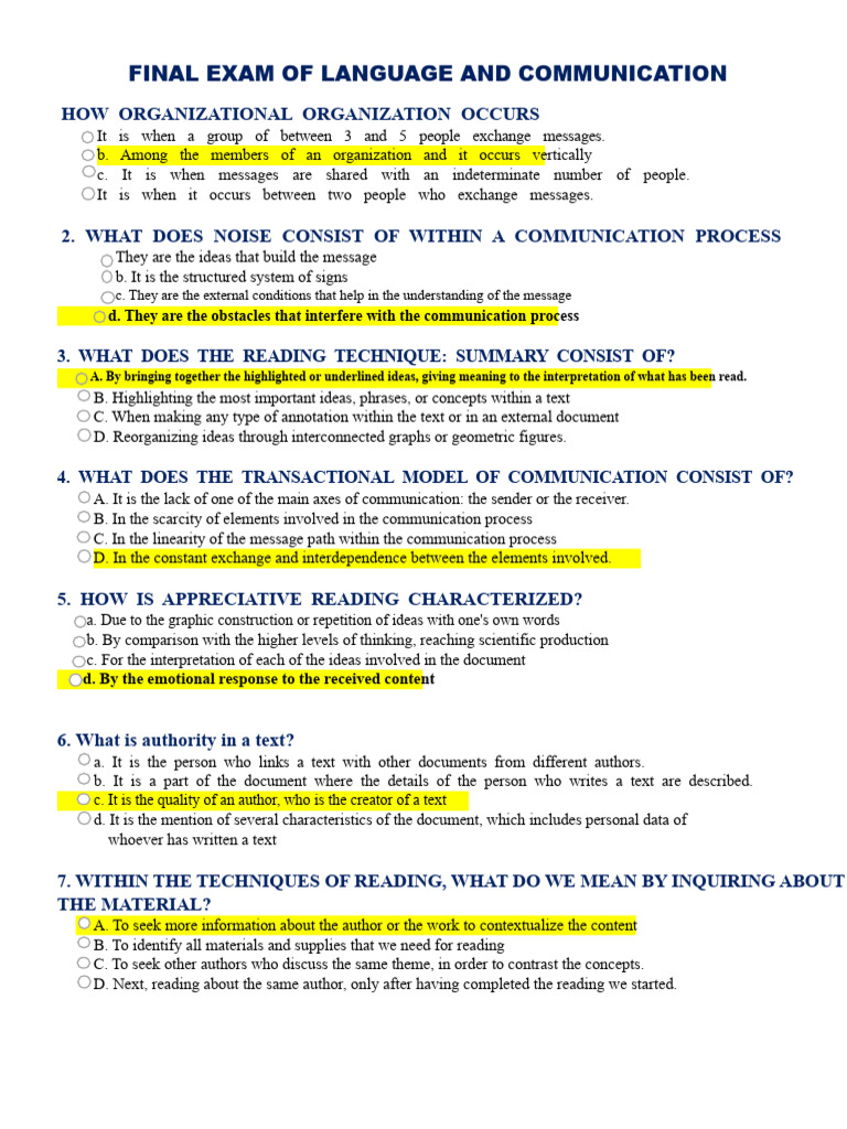Language and Communication Exam Guide | PDF | Communication | Semantics