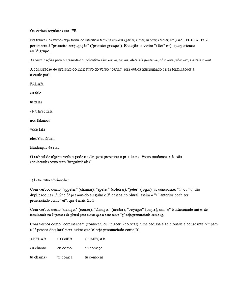 Conjugação de Verbos Regulares em -ER | PDF | Plural | Idiomas