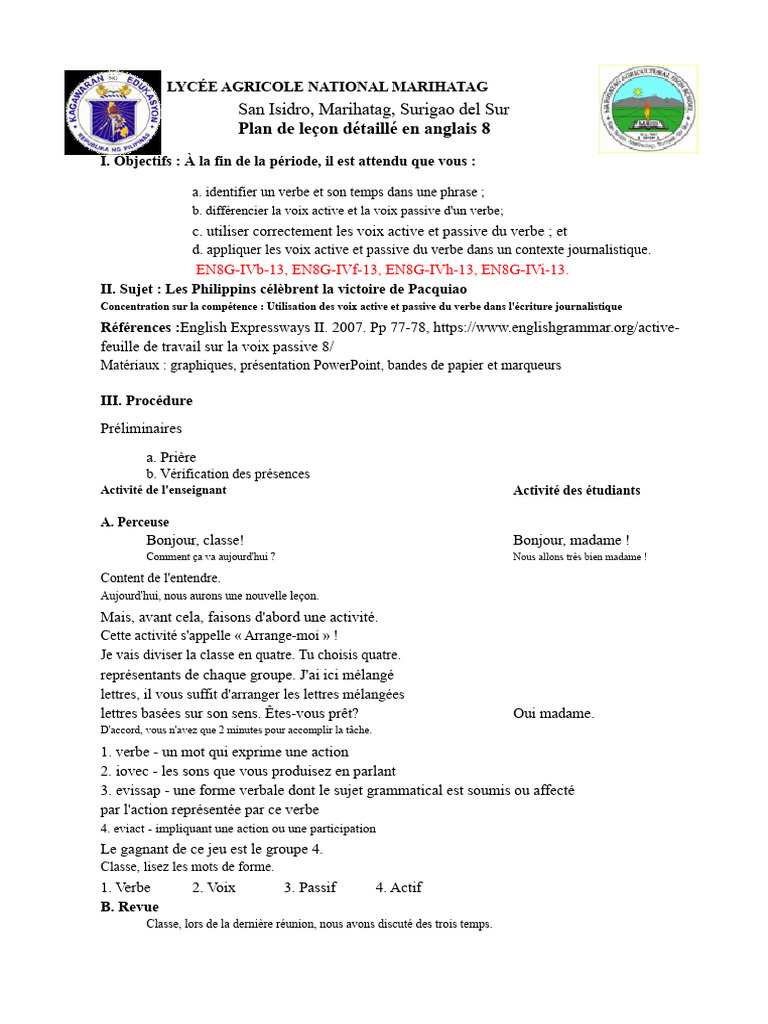 Leçon sur les voix verbales en anglais | PDF | Verbe | Phrase