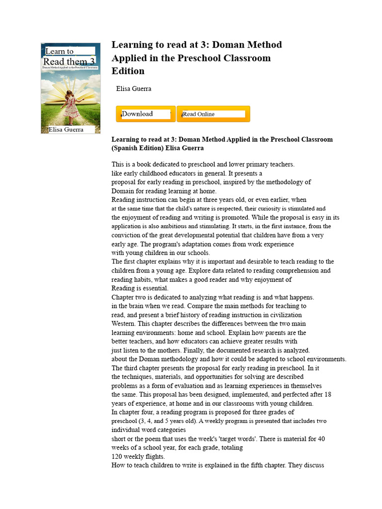 Learning To Read at 3: Doman Method Applied in Preschool Classroom ...