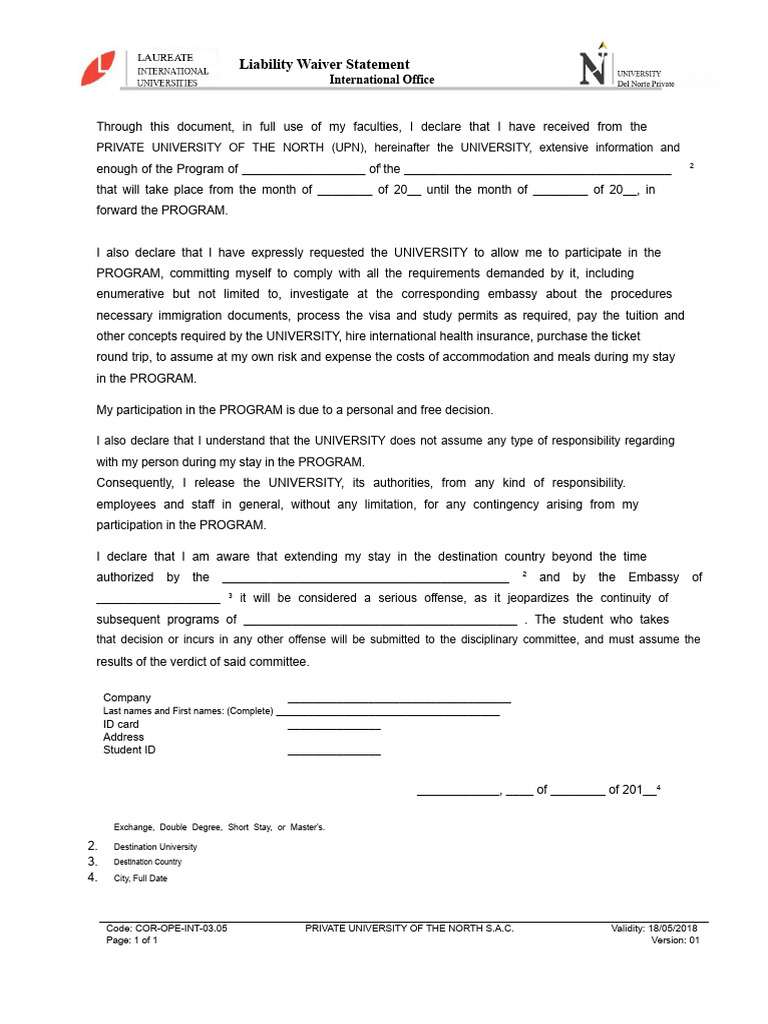 Release of Liability Statement | PDF