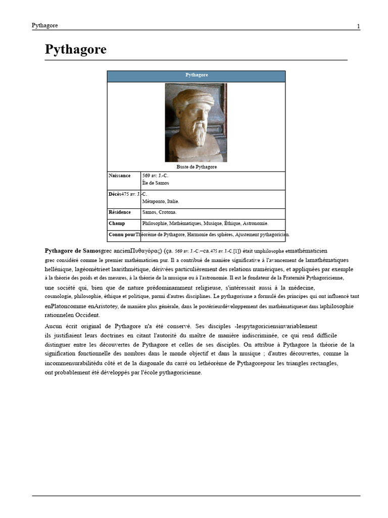 Biographie de Pythagore et son influence | PDF | Pythagore | Triangle