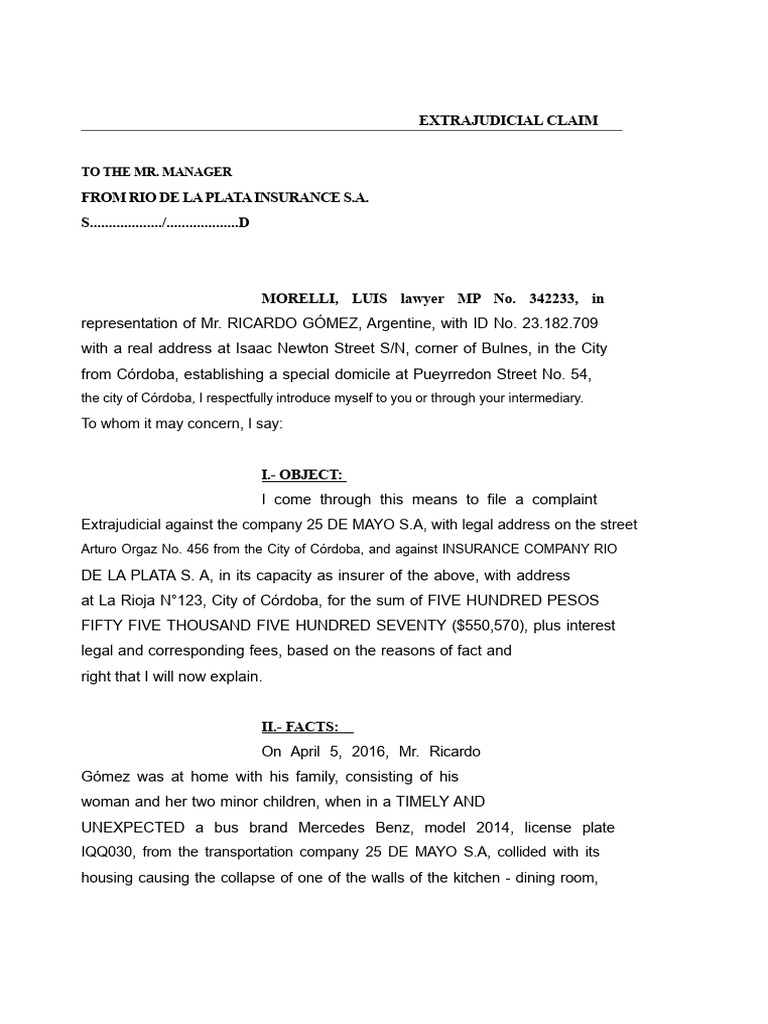 Extrajudicial Claim | PDF