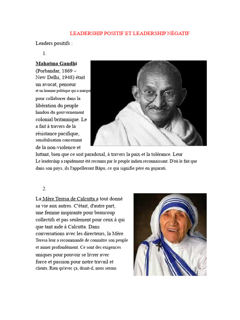 Leadership : Positif vs Négatif | PDF | Mahatma Gandhi