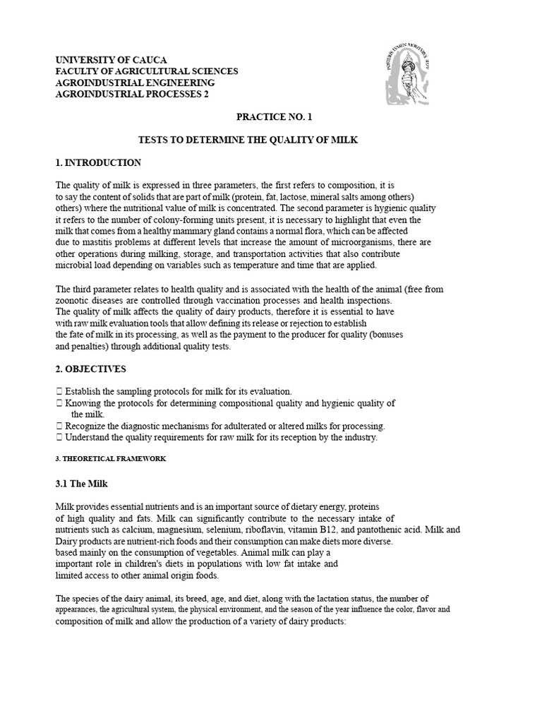 Milk Quality Testing Procedures | PDF | Milk | Temperature