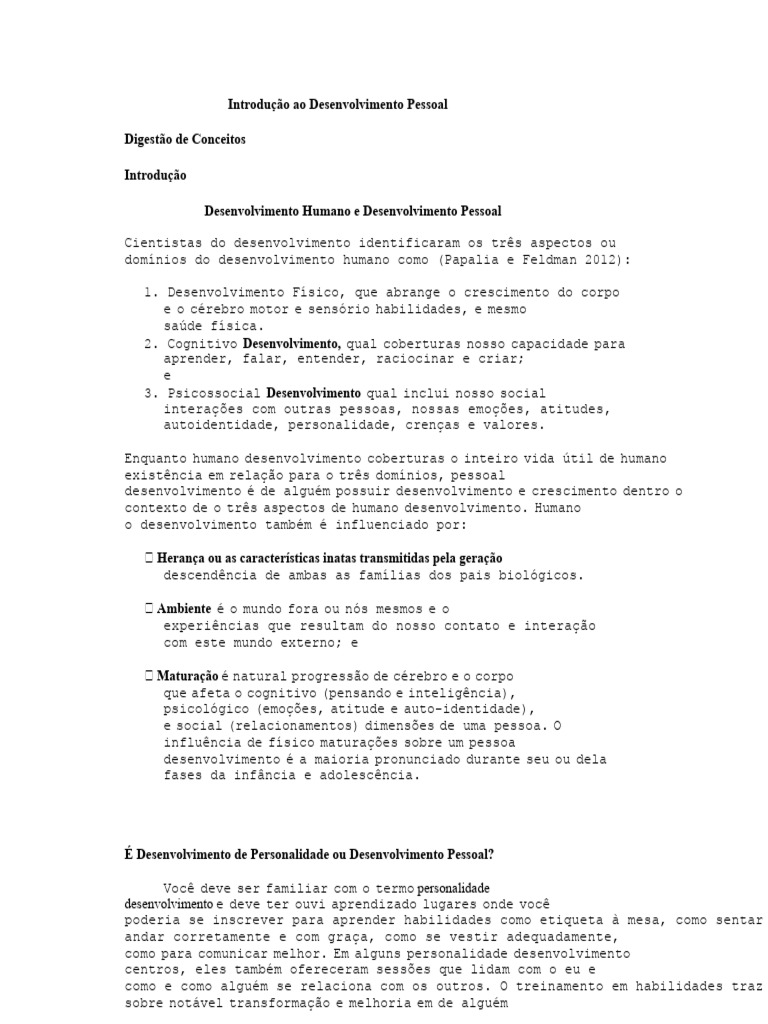 Introdução Ao Desenvolvimento Pessoal | PDF | Psicologia | Humano