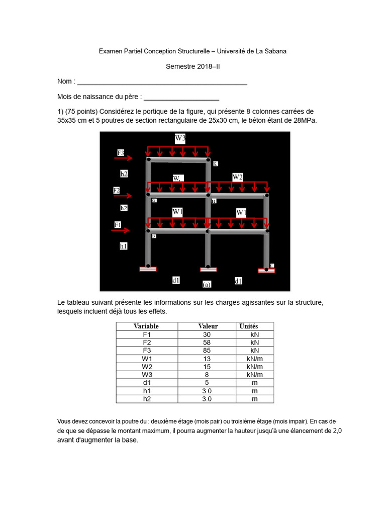 Examen Conception Structurelle 2018 | PDF | Béton