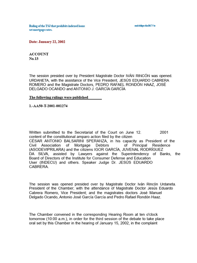 Ruling From The TSJ Where Indexed Credits Are Prohibited. | PDF ...