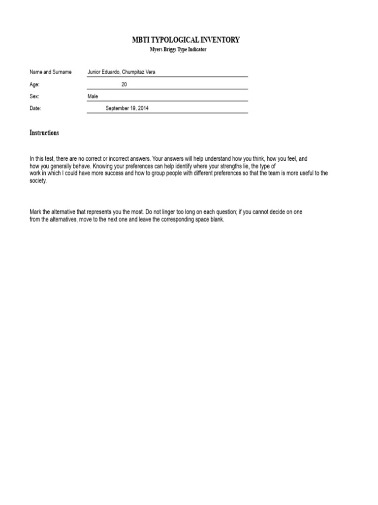 MBTI Test Template | PDF | Thought | Theory