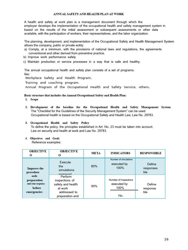 Annual Occupational Safety Plan Overview | PDF | Occupational Safety ...