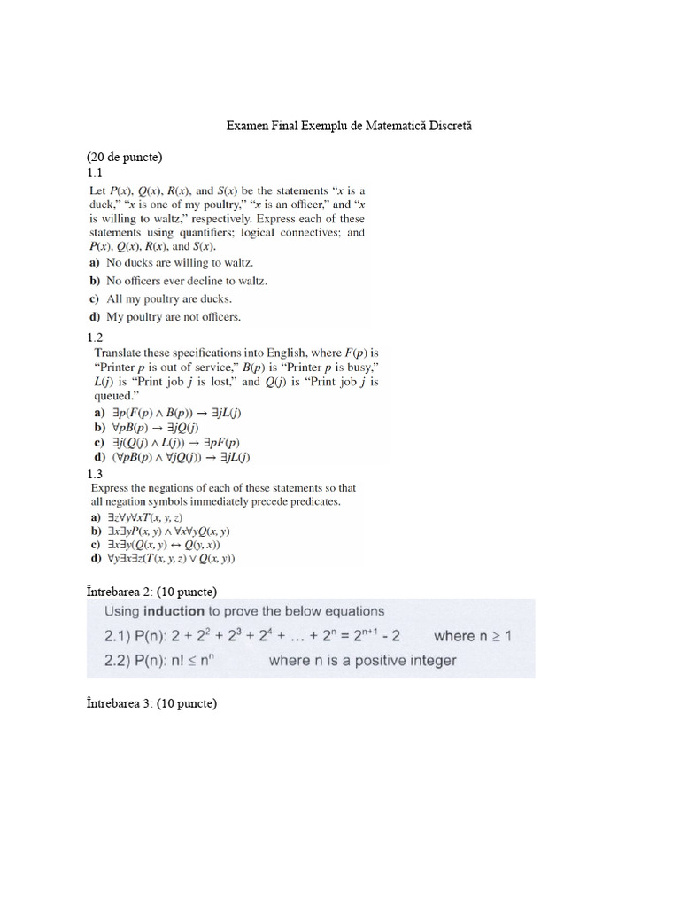 Examen Final de Probe de Matematică Discretă | PDF