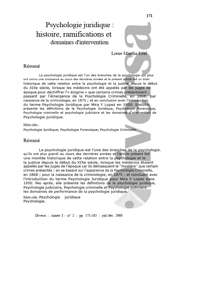Histoire de la psychologie juridique | PDF | Crimes | Crime et violence