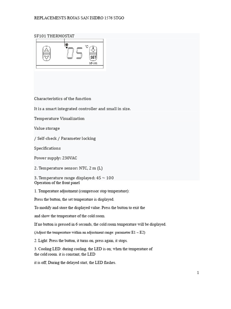SF-101 Controller User Manual | PDF | Refrigeration | Thermostat