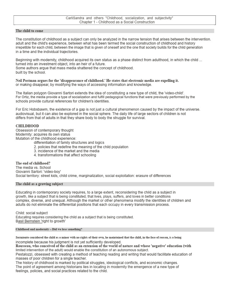 Social Construction of Childhood Today | PDF | Pedagogy | Experience