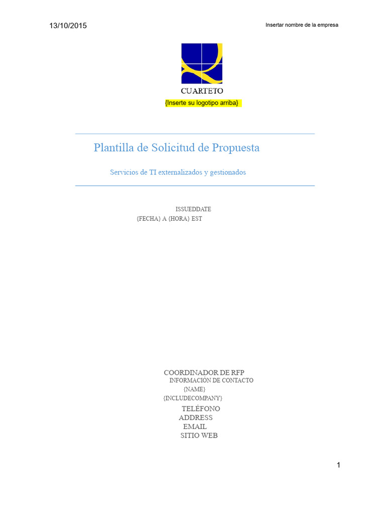 Plantilla RFP para Servicios de TI | PDF | Solicitud de propuesta ...
