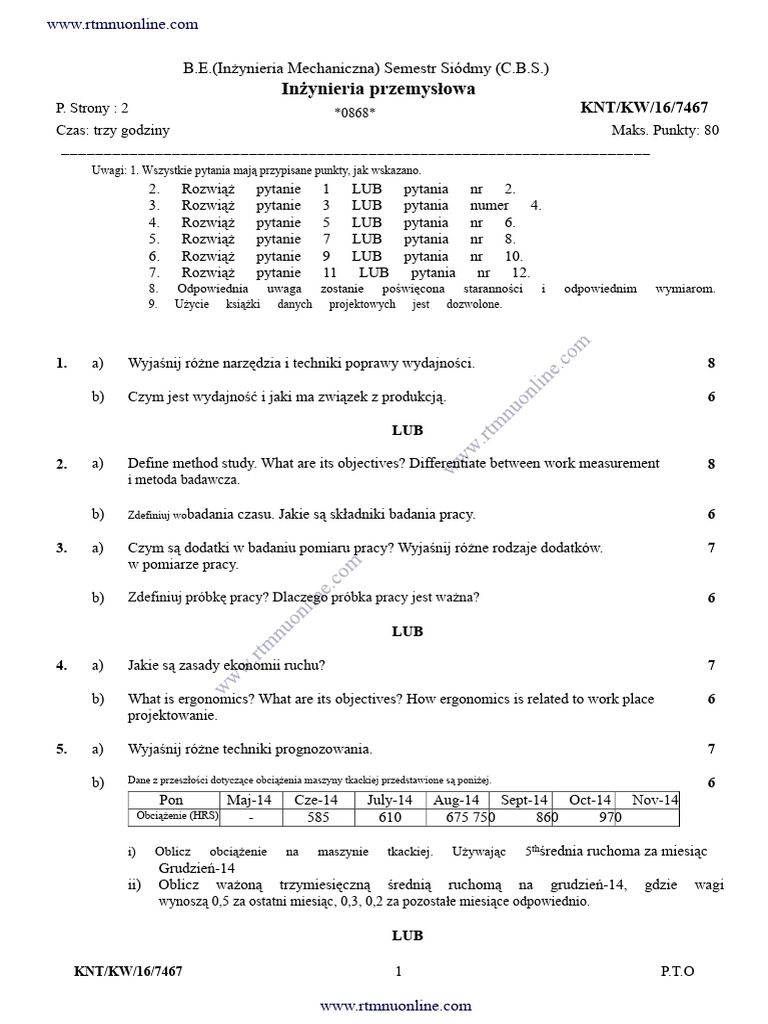 Inżynieria Przemysłowa Rtmnu 7 Semestr | PDF