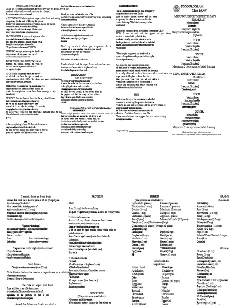 CEA-HOW Food Plan for Recovery | PDF | Twelve Step Program | Meal