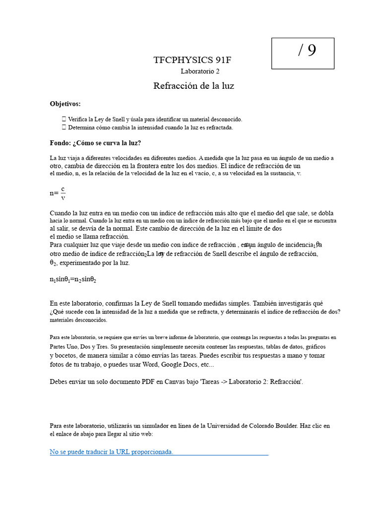 Ley de Snell y Refracción de la Luz | PDF | Refracción | Ligero