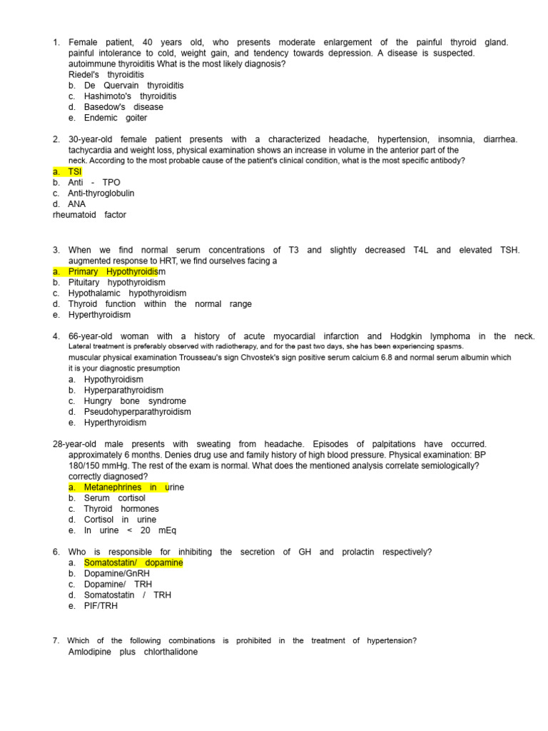 Exam Seminar 2 - 2023-1 | PDF | Hypothyroidism | Thyroid