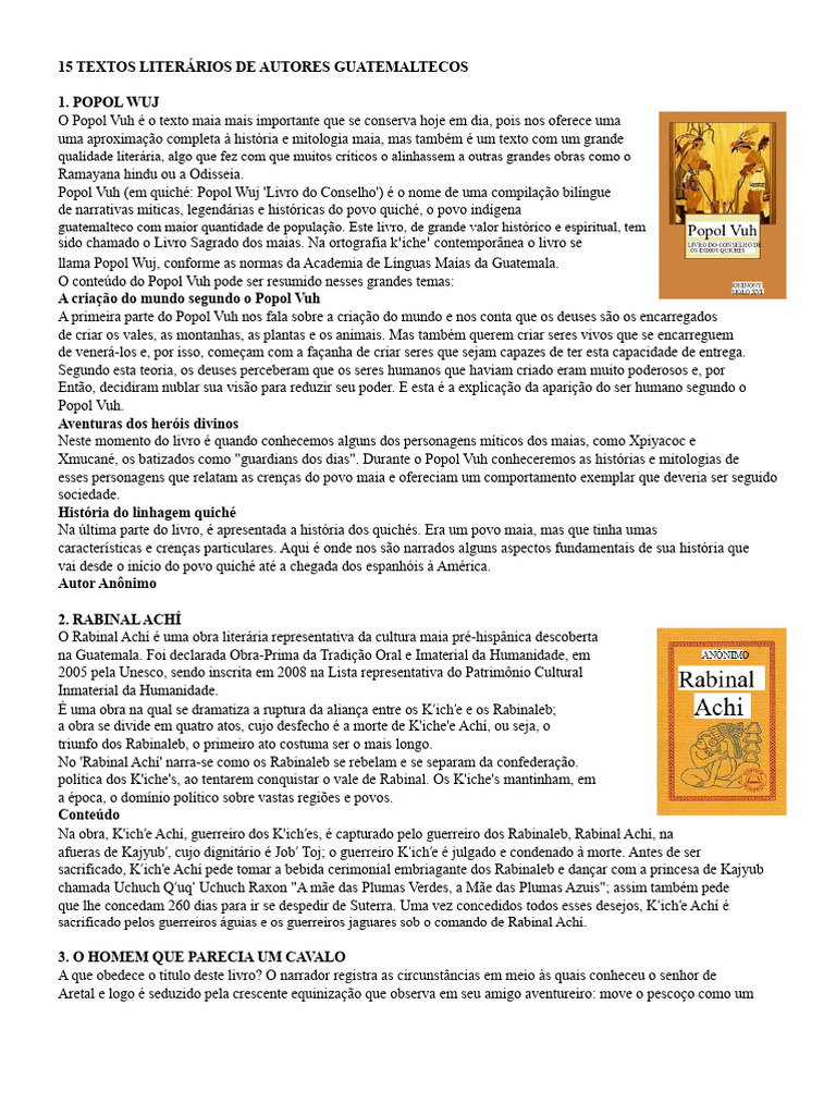 15 Textos Literários de Autores Guatemaltecos | PDF | Guatemala ...