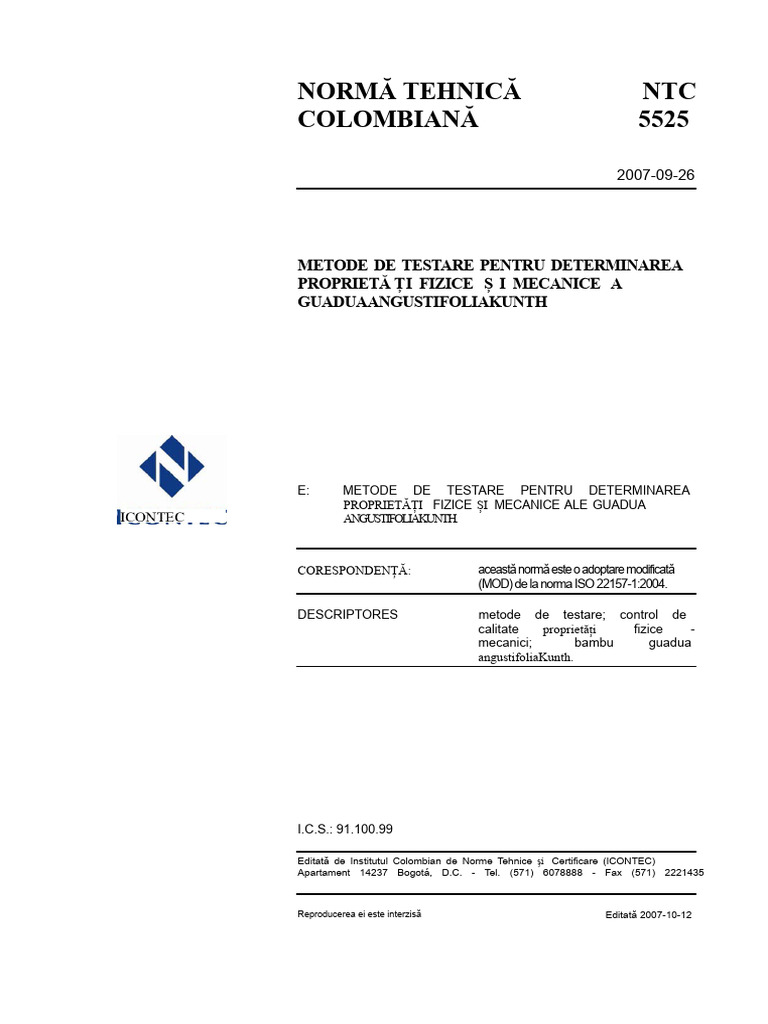 Proprietăți Fizico-Mecanice Bambus NTC 5525 | PDF