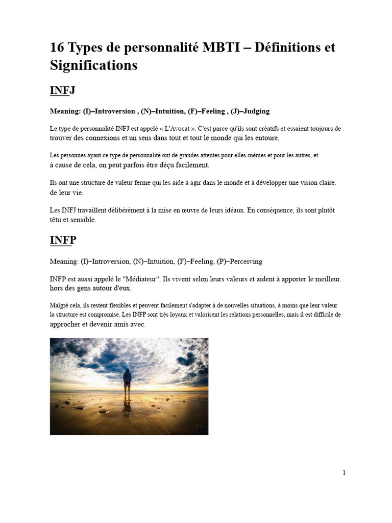 16 Types de Personnalité MBTI - Définitions Et Significations | PDF ...
