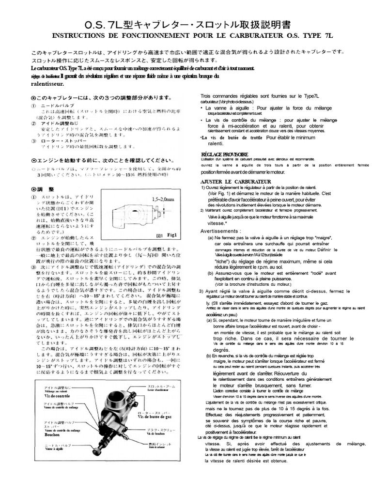 Réglage Carburateur O.S. Type 7L | PDF | Carburateur | Soupape