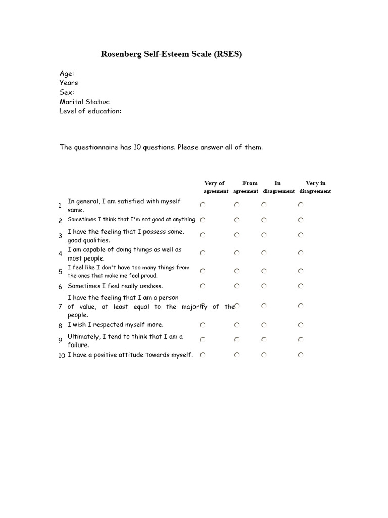 Rosenberg Self-Esteem Scale | PDF