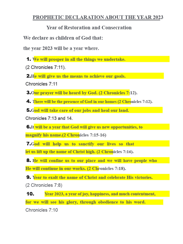Prophetic Declaration About The Year 2023 PDF | PDF