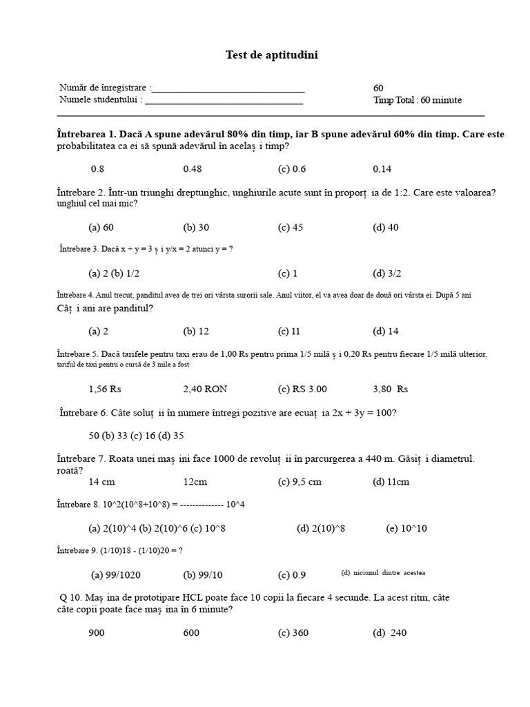 Test de Aptitudini Gitam | PDF