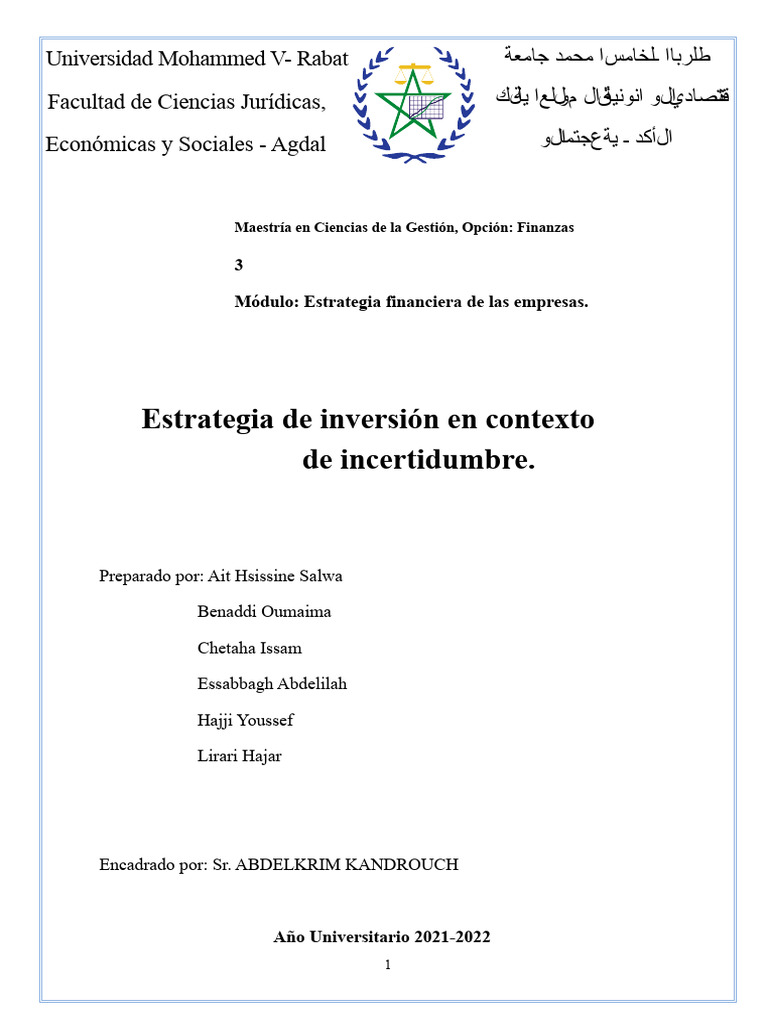 Estrategias de Inversión en Incertidumbre | PDF | Tasa interna de ...