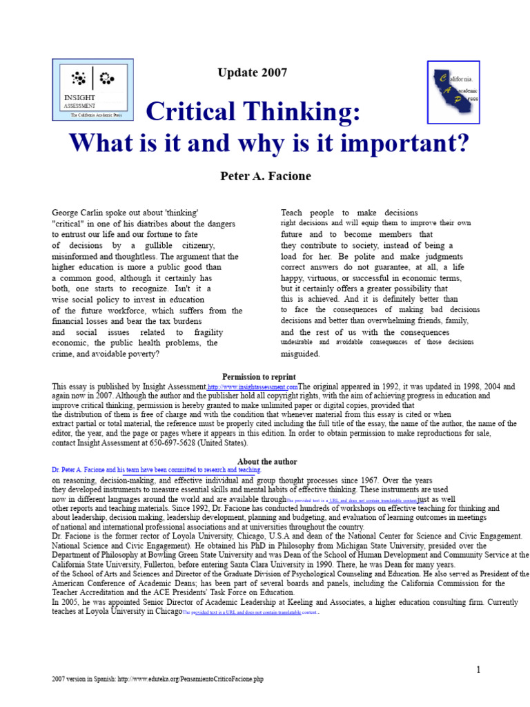 Importance of Critical Thinking Explained | PDF | Critical Thinking ...