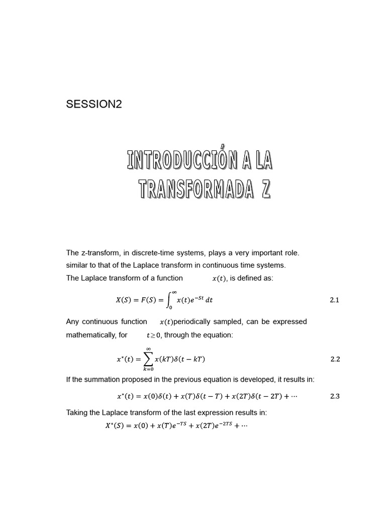 Session No. 2 - Z Transform | PDF | Function (Mathematics) | Laplace ...