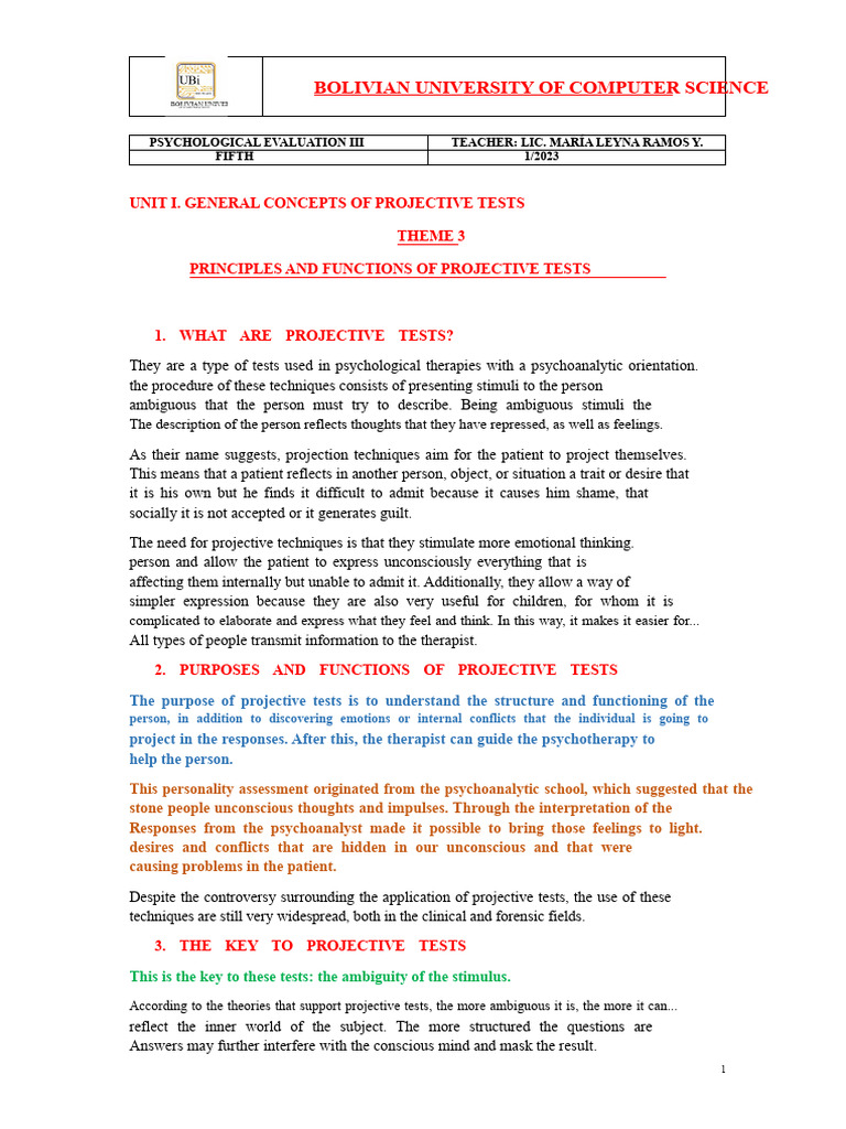 Principles of Projective Tests in Psychology | PDF | Psychoanalysis ...
