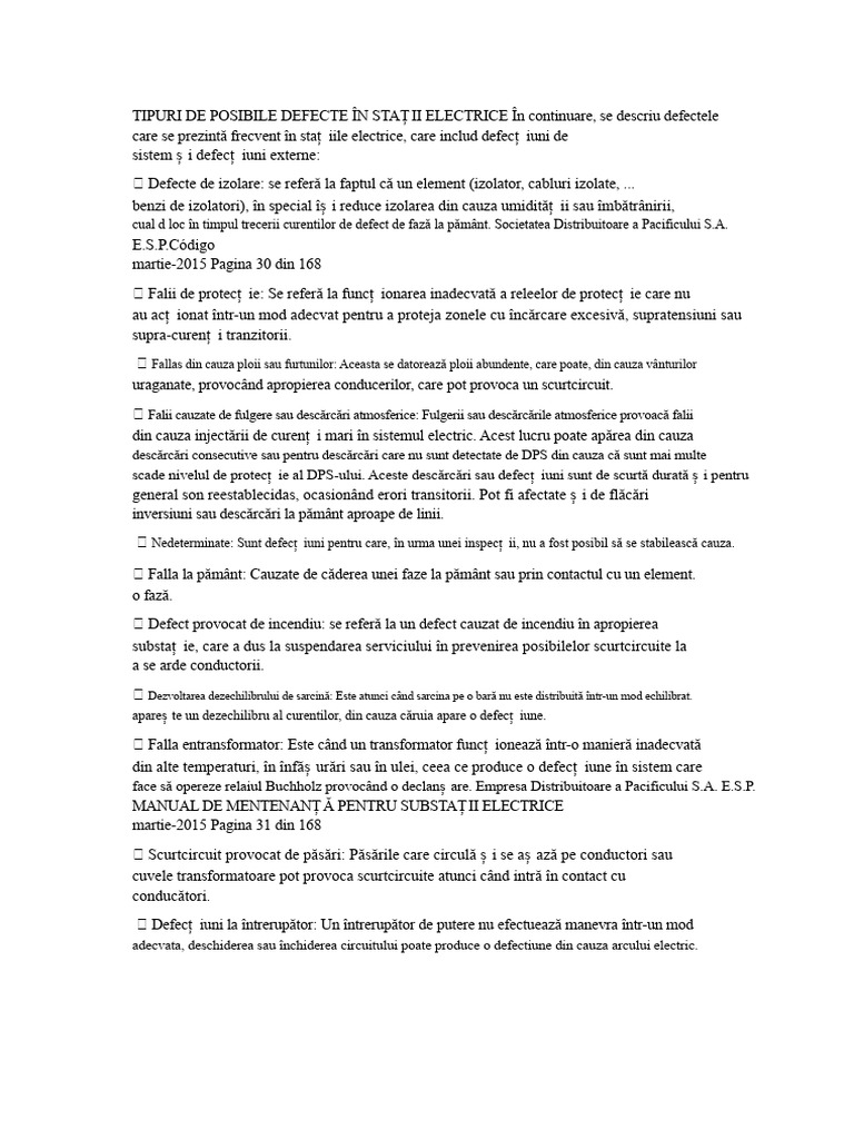TIPURI DE POSIBILE DEFECTE ÎN STAȚIILE ELECTRICE Aici. | PDF