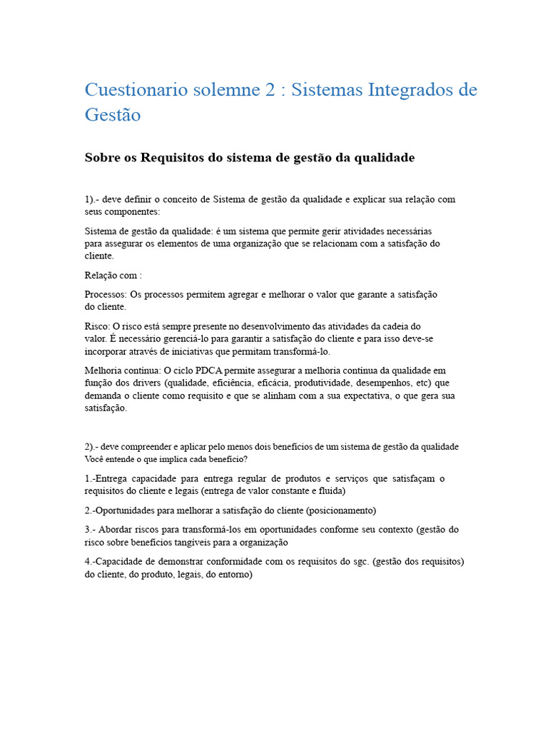 Requisitos e Benefícios do SGC e SGA | PDF | Qualidade (negócios ...