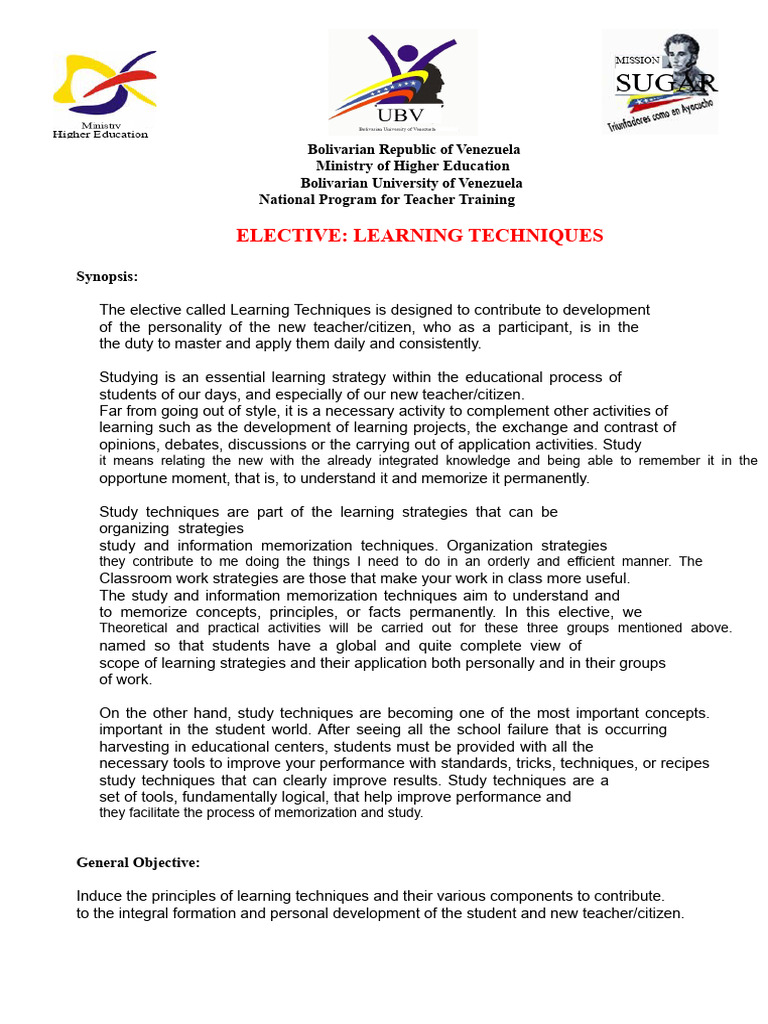 ELECTIVE WORKSHOPS: Learning Techniques | PDF | Learning | Teachers