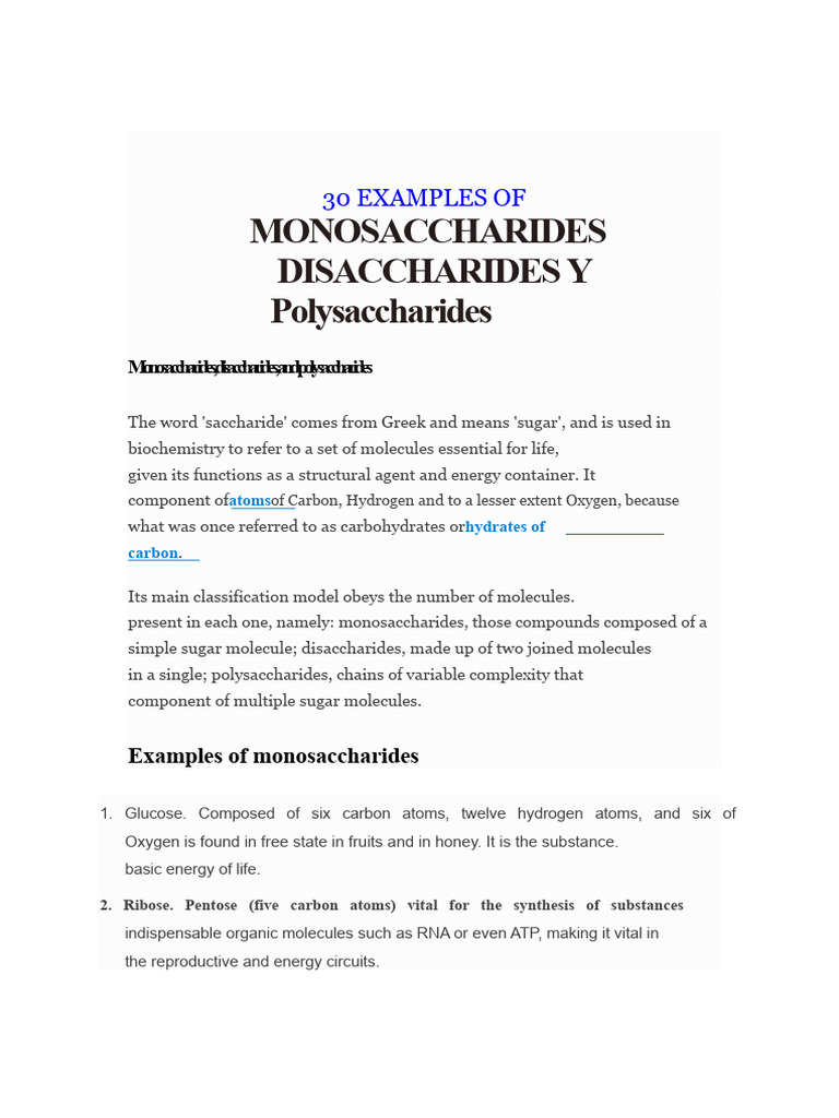 30 Examples of Sugars: Mono, Di, Poly | PDF | Carbohydrates ...